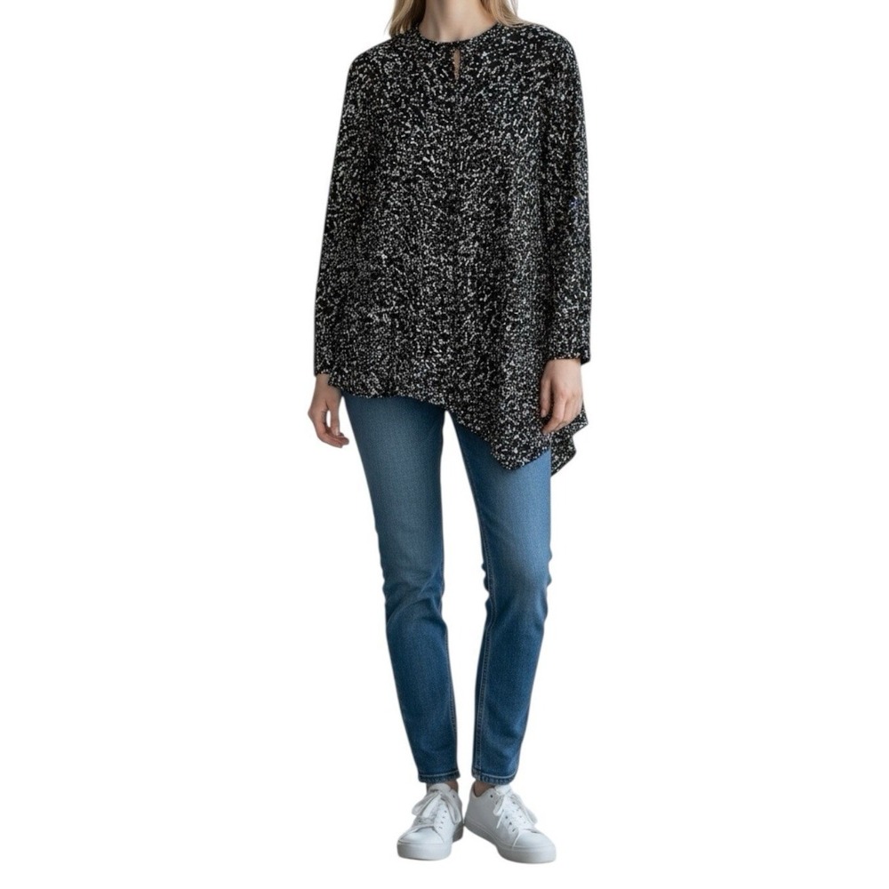 Proenza Schouler Black White Abstract Print Asymmetric Hem Blouse Sz 4 Designer